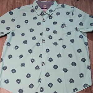 Hurley Men's Floral Button Down Shirt - Teal and Navy